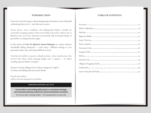 Introduction and Table of Contents for Hiding Champions of Animal Oohlympics